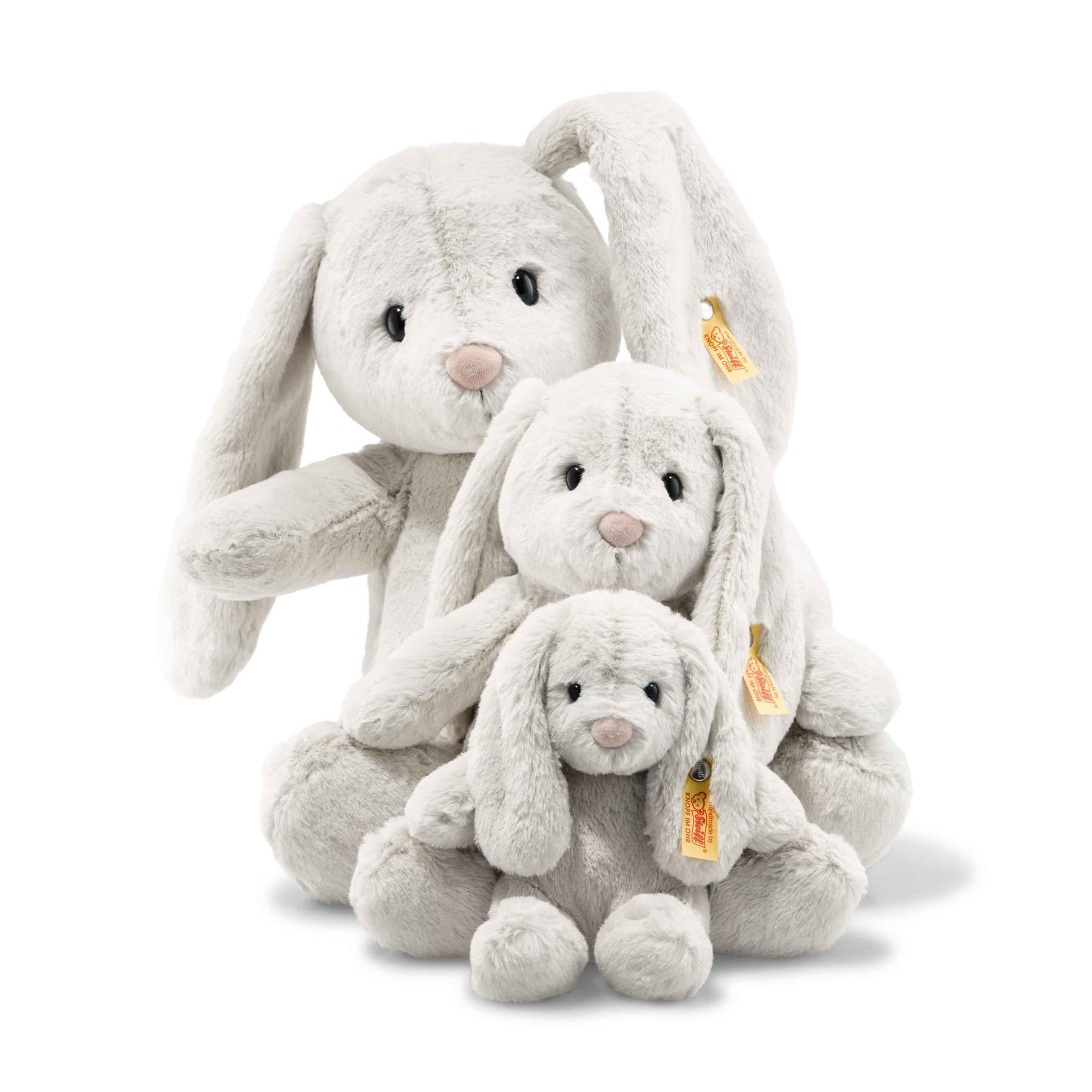 Steiff Hoppie Hase 18 cm hellgrau, Plüschtier Hase mit Schlappohren, Soft Cuddly Friends, flauschiges Stofftier zum Kuscheln