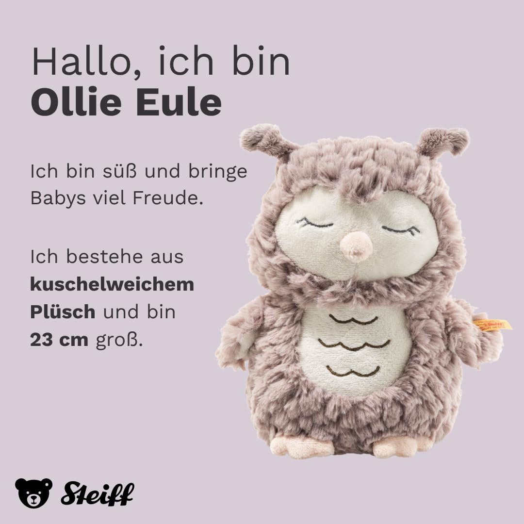 Steiff Kuscheltier Ollie Eule, Süßes Stofftier, Jungen, Mädchen & Babys ab 0 Monaten, Friends, Plüschtier 23 cm, Beige