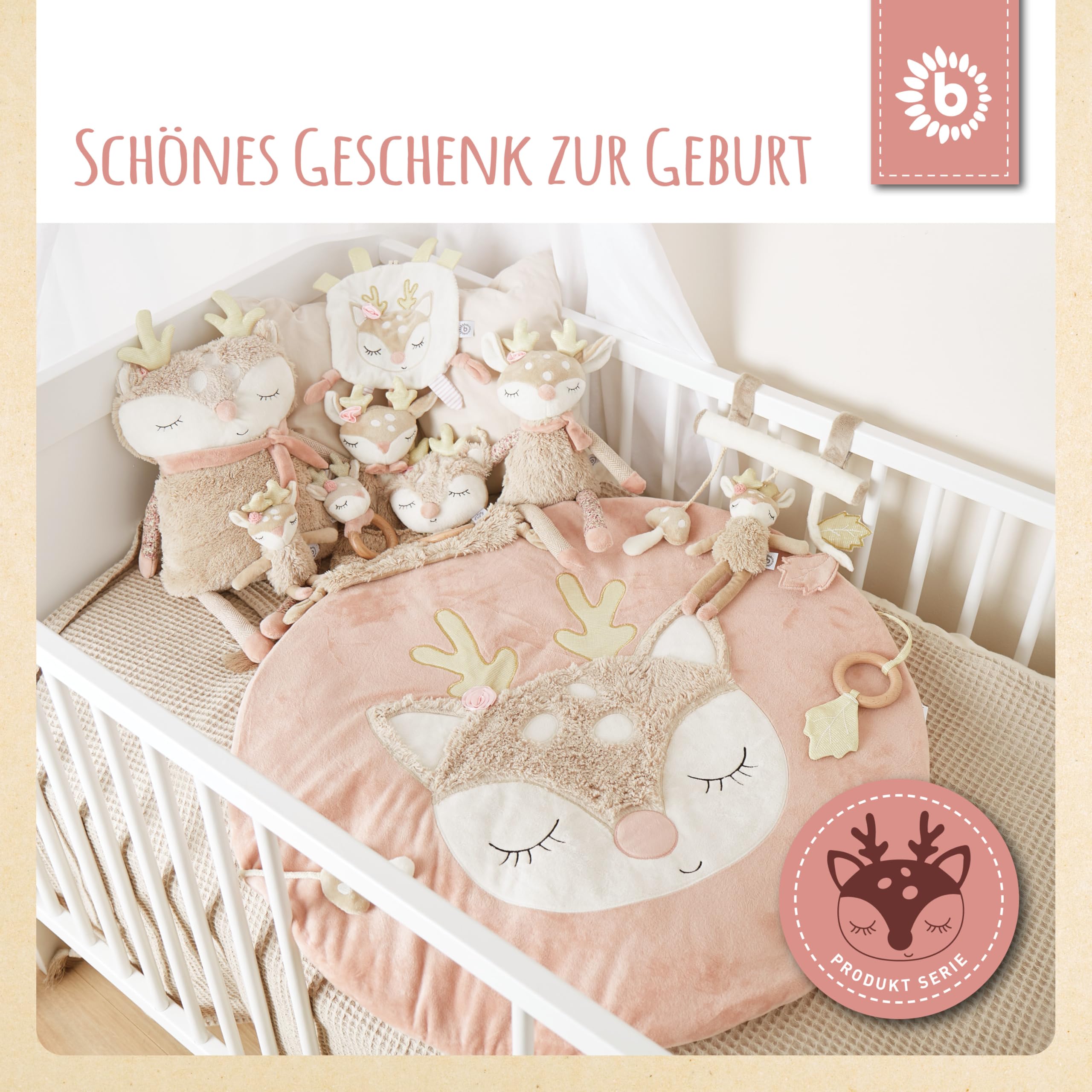 Bieco Kuscheltier Reh Ella mit Rassel | Baby Kuscheltier ab 0 Monate Stofftier Baby Plüschtier Reh rentier