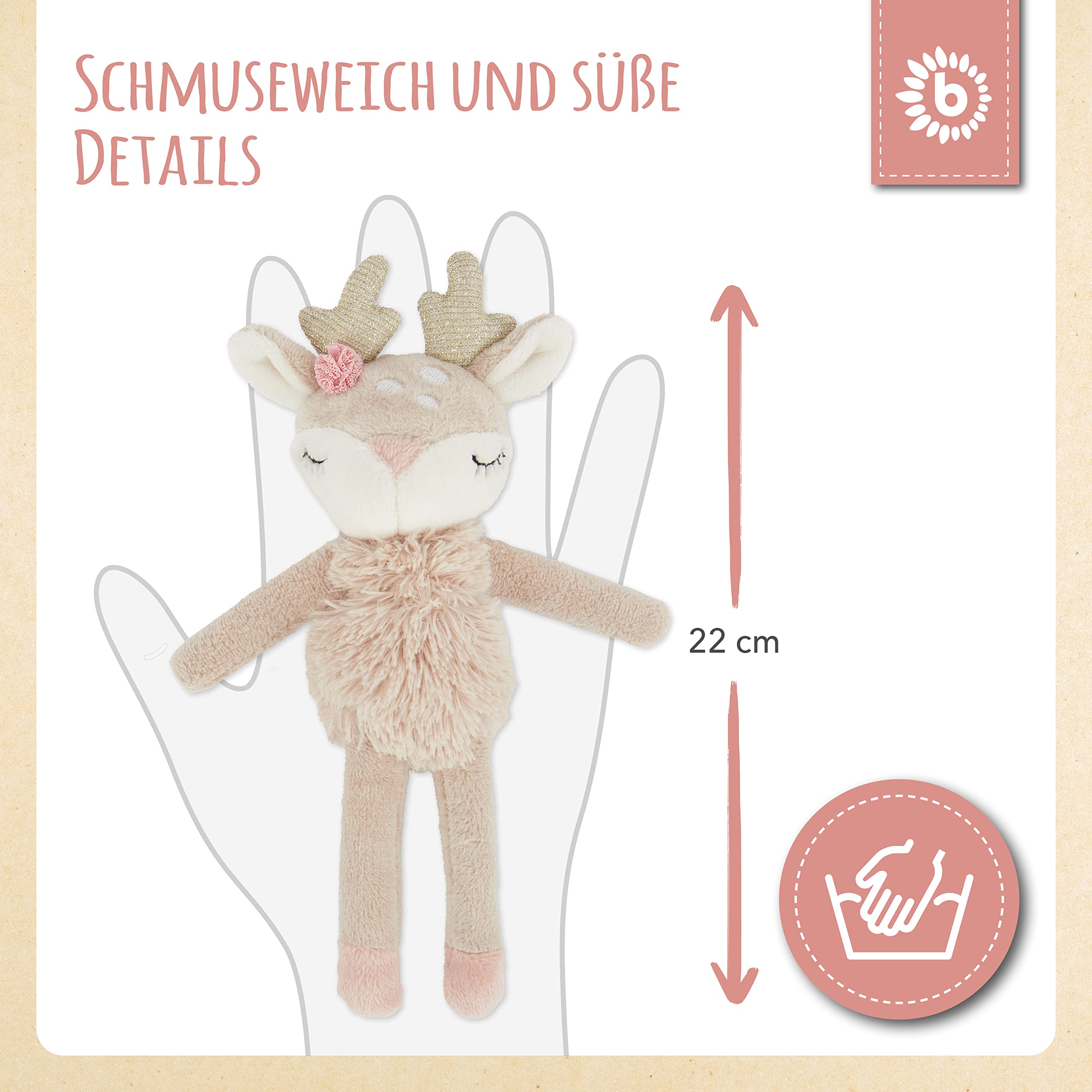 Bieco Kuscheltier Reh Ella mit Rassel | Baby Kuscheltier ab 0 Monate Stofftier Baby Plüschtier Reh rentier