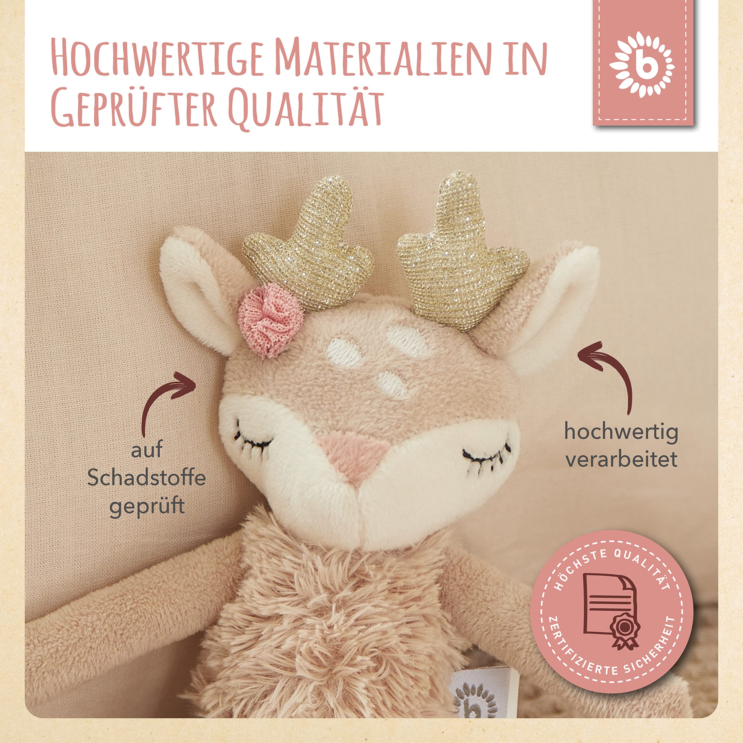 Bieco Kuscheltier Reh Ella mit Rassel | Baby Kuscheltier ab 0 Monate Stofftier Baby Plüschtier Reh rentier